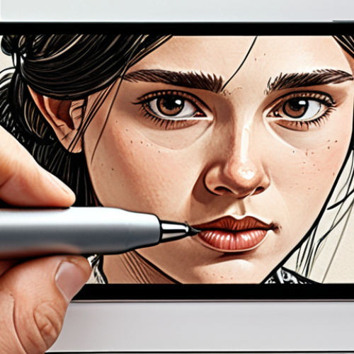 Home 4 Pen Pressure Sensitivity**
Prompt: Close-up shot of a digital pen on a tablet, illustrating varying line thicknesses based on pressure. Show a range of strokes from barely-there thin lines to bold, thick strokes. In the background, a detailed portrait sketch with subtle shading. Use a color palette inspired by Russian realist painting.