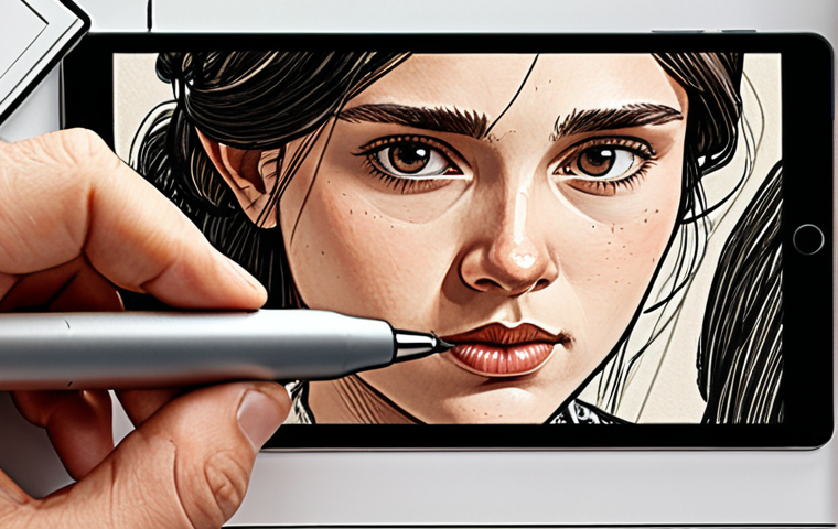 Pen Pressure Sensitivity**
Prompt: Close-up shot of a digital pen on a tablet, illustrating varying line thicknesses based on pressure. Show a range of strokes from barely-there thin lines to bold, thick strokes. In the background, a detailed portrait sketch with subtle shading. Use a color palette inspired by Russian realist painting.