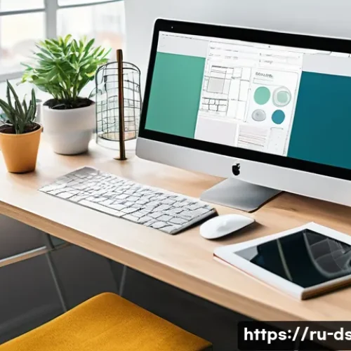 디자인 초보자를 위한 레이아웃 설정 방법 - A modern web designer&rsquo;s workspace featuring a large desktop monitor displaying a clean, well-structu...