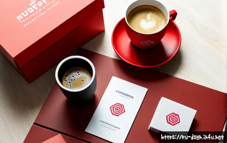 Home 17 브랜드 아이덴티티와 디자인의 상관관계 - Photorealistic overhead view of a Russian small-business branding studio, a designer arranging a coh...